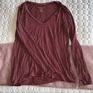 American Eagle - maroon and white striped shirt